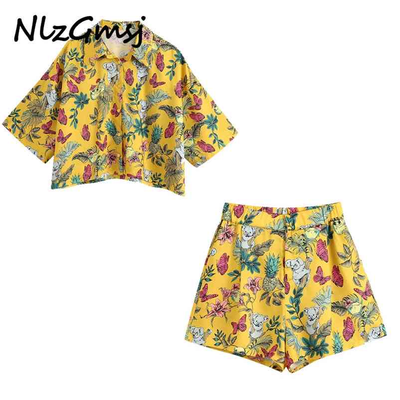 

Women Fashion Animal Print Loose Cropped Blouses Side Pockets Short sets 210628