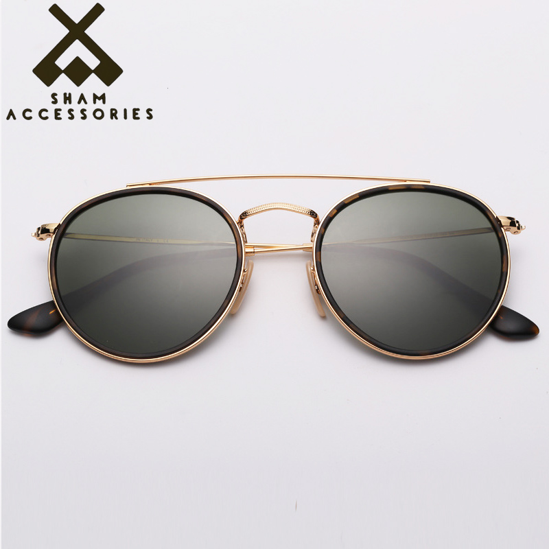 

Top Quality Round metal Sunglasses Women Men Glass Lenses Gradient Coating Mirror double bridge Sun Glasses Men Women male Lentes De Sol Gafas