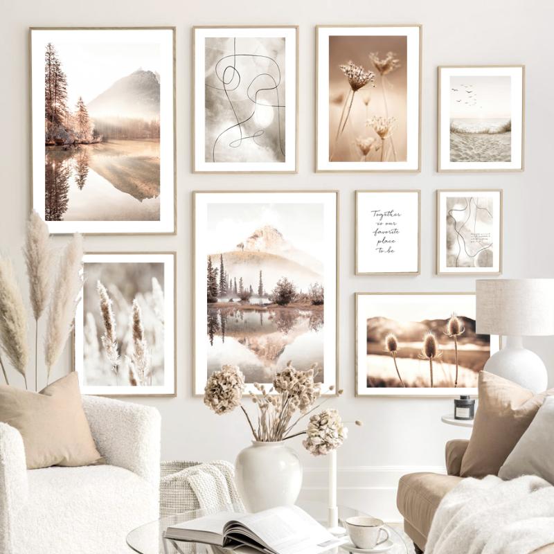 

Paintings Misty Sunrise Lake Beach Birds Flower Reed Abstract Nordic Poster Wall Art Print Canvas Painting Decor Pictures For Living Room