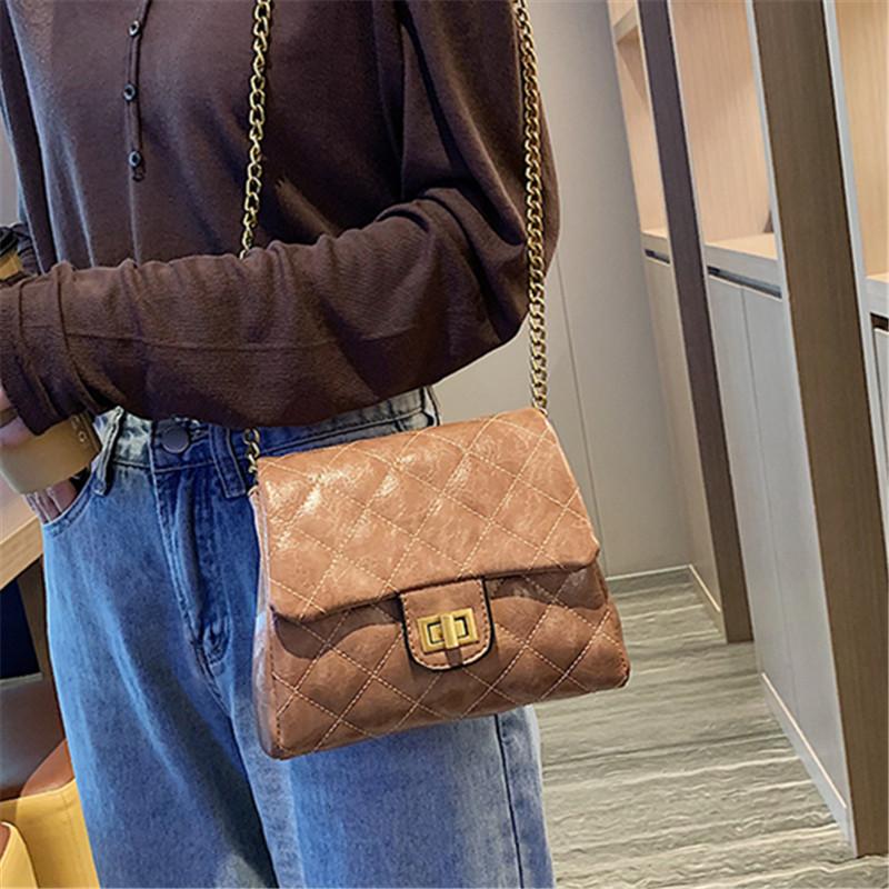 

Luxury Solid Color Rhombus Plaid Flap Chain Shoulder Bags for Women PU Leather Designer Small Square Female Messenger Bag Sac, Black