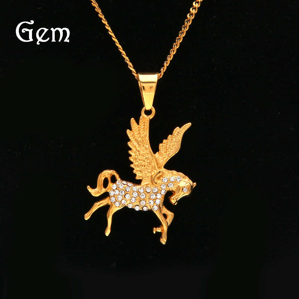 

Street hip hop stainless steel diamond inlaid Greek myth Pegasus Pendant