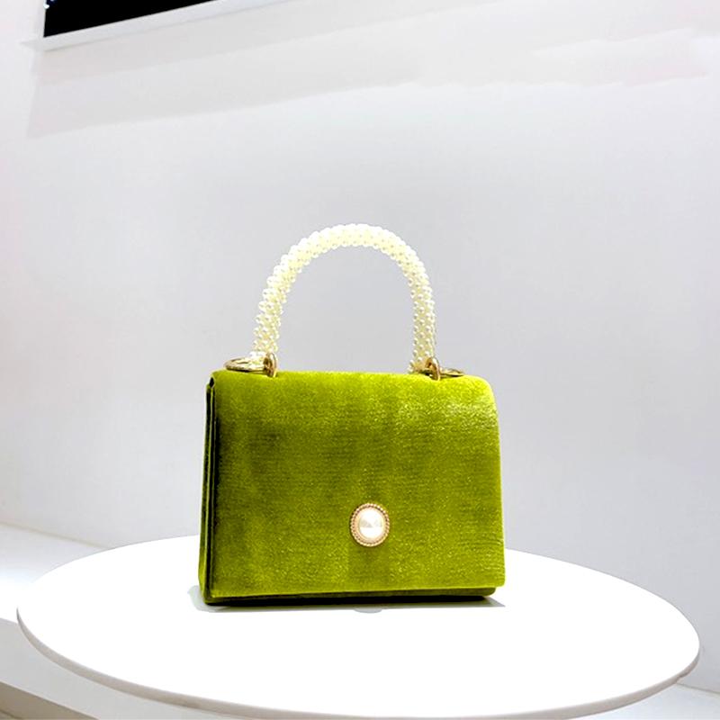 

Shoulder Bags Women Crossbody Bag Velvet Designer Handbags 2021 Girl Shopper Purse Fashion Casual Vintage Pearl Handle Lock Chain, Heise
