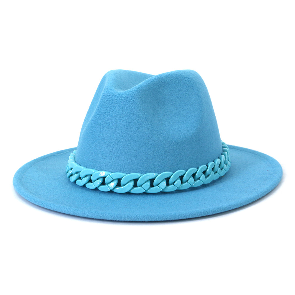 

Wholesale new Fedora hat fluorescent green acrylic color chain accessories stage performance jazz hat top hat