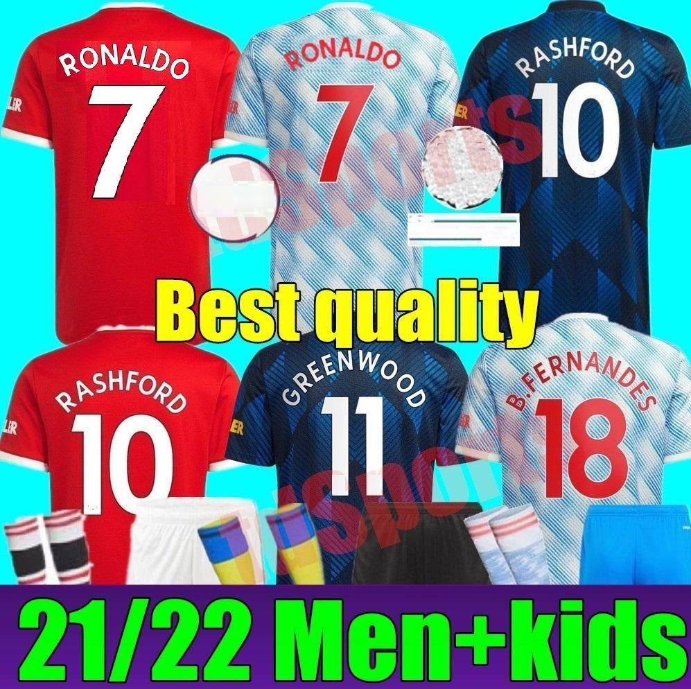 

21 22 RONALDO SANCHO Manchester soccer jerseys UNITED BRUNO FERNANDES UTD POGBA RASHFORD football shirt 2021 2022 adult man kids kit youth LINDELOF JAMES, Adult away+league patch