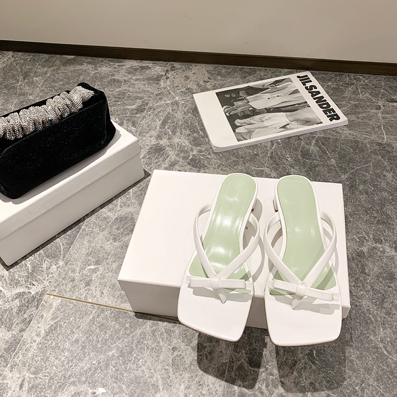 

Women Fashion Luxurys Designer Slippers Platform Trainers Sandals Foam Slides Heel 4.5CM Leather Summer Beach Slipper Bow Tie Flip Flops White, Black