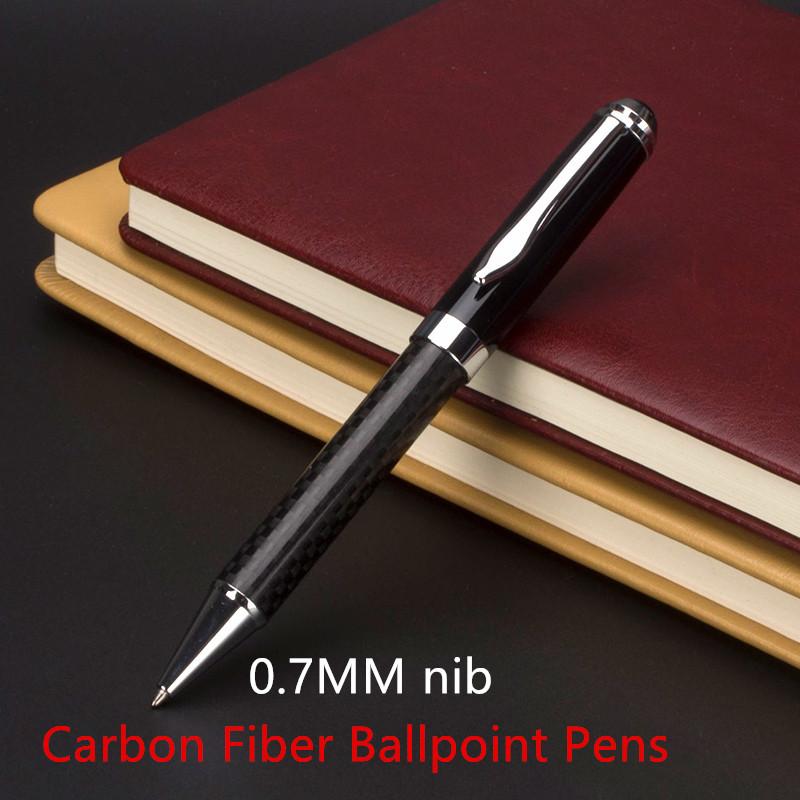

Ballpoint Pens NICE Carbon Fiber Veins Stainless Steel Pen Rotating Metal Office School Ball Point Stationery Gift