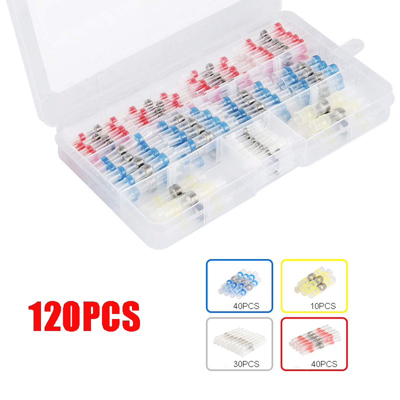 

120Pcs/set Solder Seal Wire Connectors,Heat Shrink Butt Connector,Waterproof and Insulated Electrical Wire Terminals ,Butt Splice JK2102XB