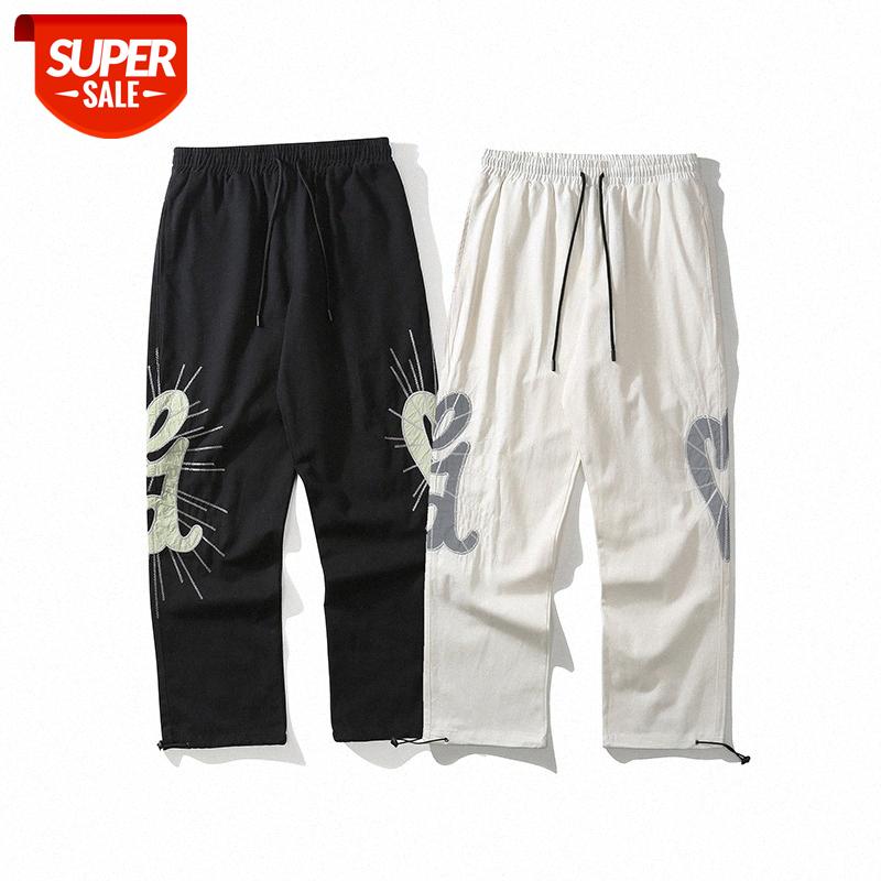 

LawFoo Men's Applique Embroidery Drawstring Pants Loose Casual #u75Z, Black