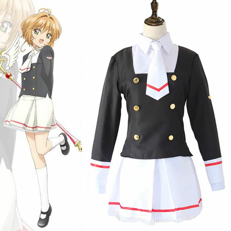 

Casual Dresses Japanese Anime Cardcaptor Sakura Clear Card Kinomoto Cosplay Costume Sailor Dress School Uniform Women Outfits Full Set, Black