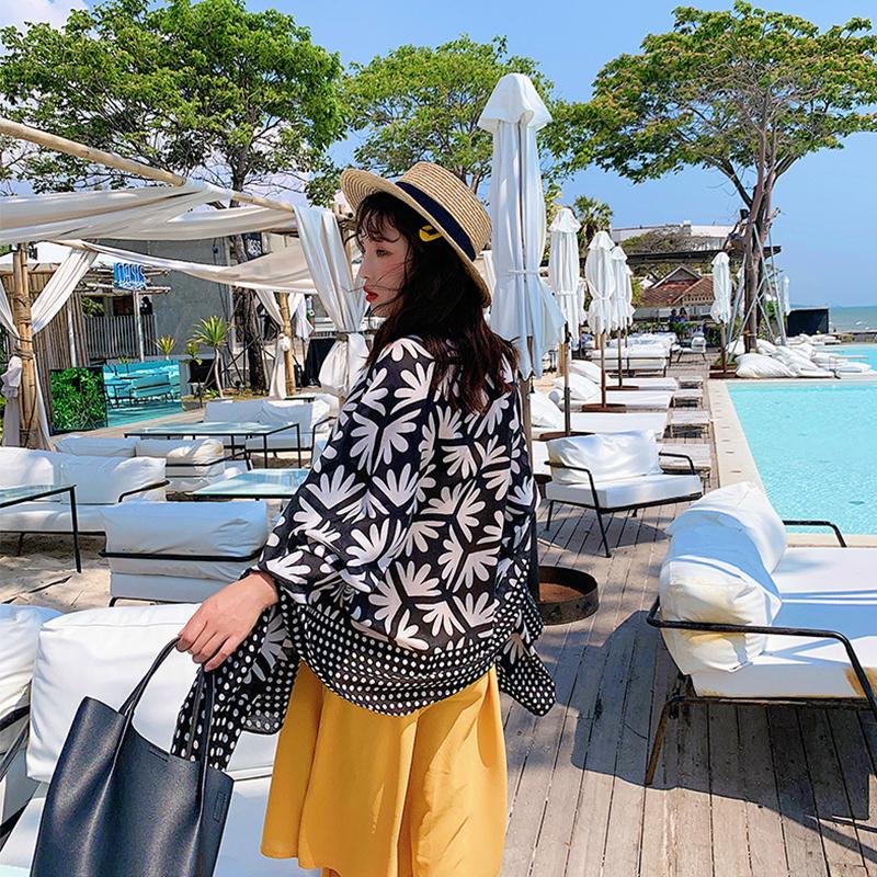 

Scarves Arrival Cute Print Casual Sun Protection Sunscreen Scarf Shawl Trend Sweet Black Beach Breathable High Quality Summer, Blue;gray