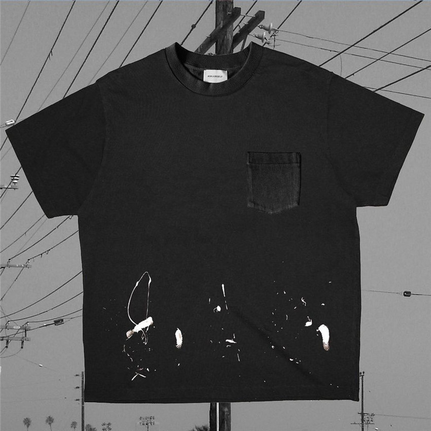 

2021 New Askyurself t Shirts Men Women Top Tees Pocket Black Manual Splash Ink Vintage Streetwear T-shirts Harajuku C039