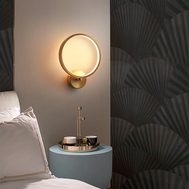 

Brass LED Bedside lamp nordic LED For Bedroom Dining room Decoration Background Copper round wall light Nordic gold wall lamp