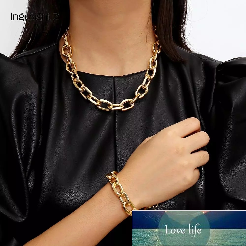 

IngeSight.Z Vintage Miami Cuban Thick Choker Necklace Punk Charm Chunky Heavy Metal Necklace Bracelet Set for Men Women Jewelry, Golden