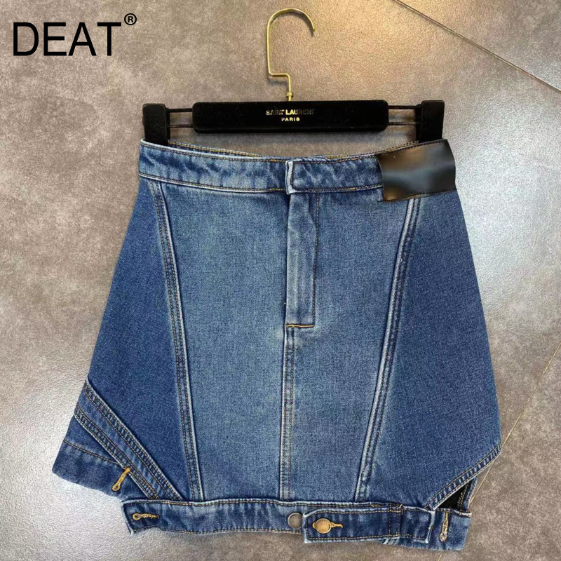 

Spring Arrivals Cotton Liner Blue Short Mini Denim Skirt Women Streetwear ML586 210525