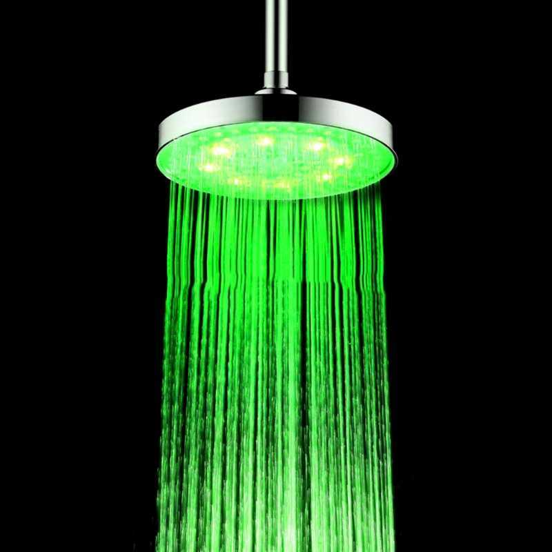 

8 Inch Round Rainfal Bathrooml LED Shower Head 7 Colors Automatic Changing Light Y4QC H0911