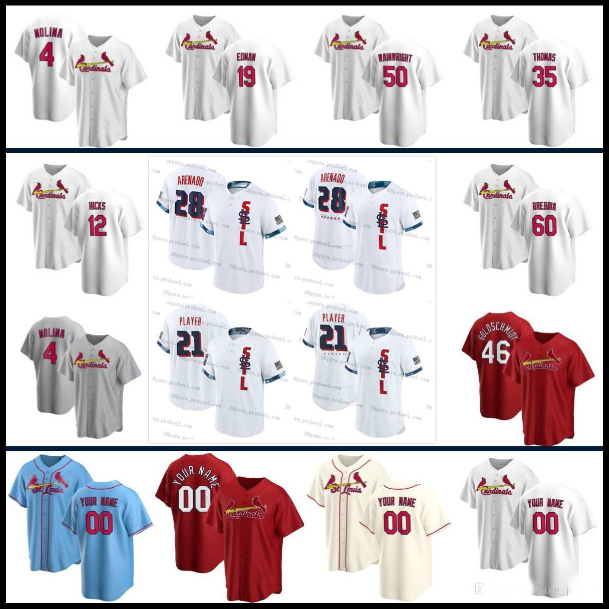 

St. Louis Mens Womens Kids Custom 28 Nolan Arenado Baseball Jerseys Cardinal 46 Paul Goldschmidt 4 Yadier Molina 1 Ozzie Smith 25 Dexter Fowler jersey, As shown in illustration