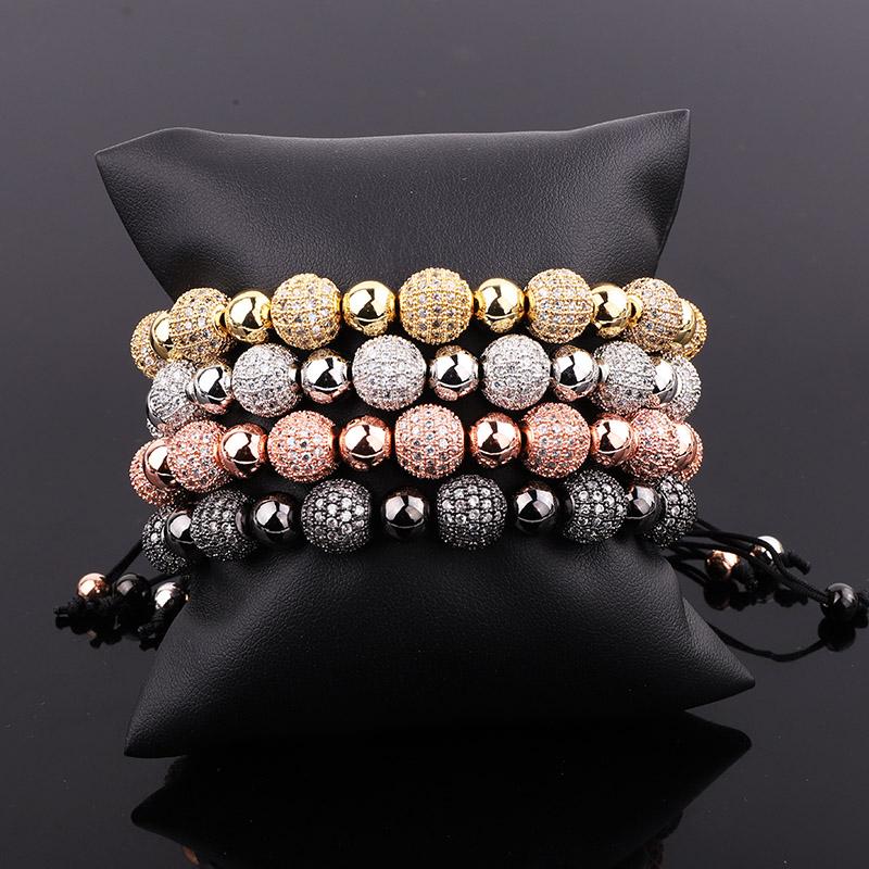 

Beaded, Strands Men Jewelry Bracelet Luxury CZ Pave Ball Charm Macrame Adjustable Women Gift
