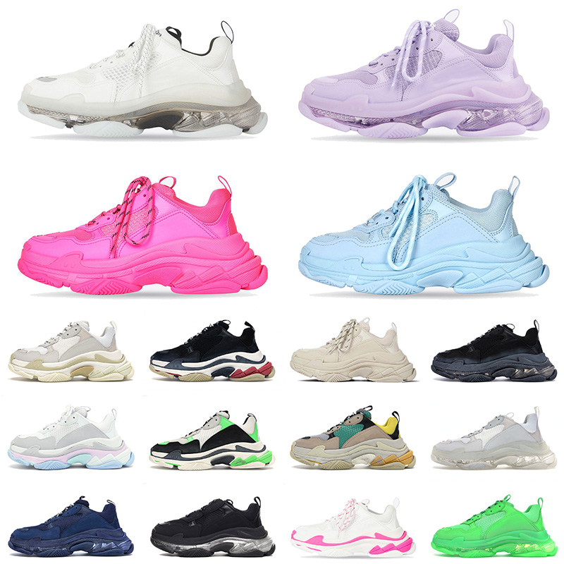 

2021 Top Quality Crystal Clear Sole Triple S Flat Casual Shoes 17FW Paris Mens Womens Vintage Old Shadow Balenciagas Platform Sneakers Eur 36-45, 18 36-45