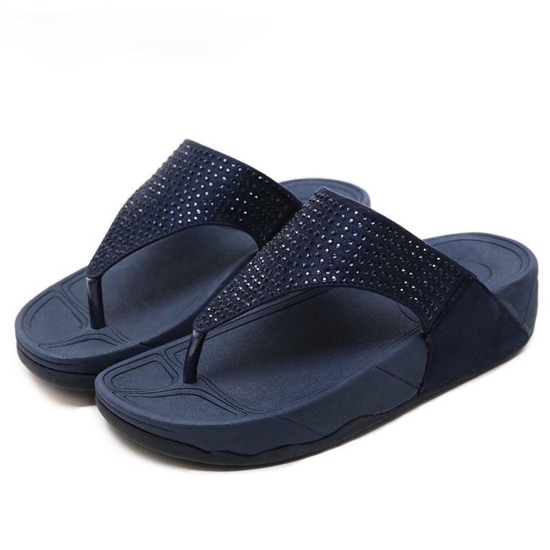

Slippers Women Shoes SummerFashion Genuine Leather Woman Non-slip Flip Flops Wedges Sandals FemalePlatform BeachShoes, Blue