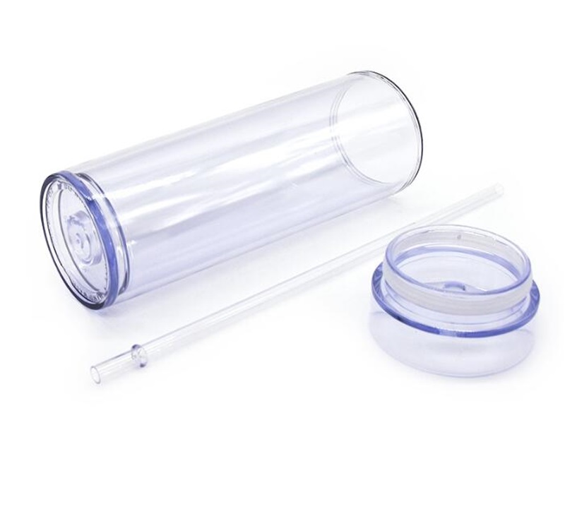 

Mixed Color 16oz Skinny Acrylic Tumblers Double Walled Skinny Strata Cups Clear Plastic Straight Tumblers with Lids Straws 138 V2