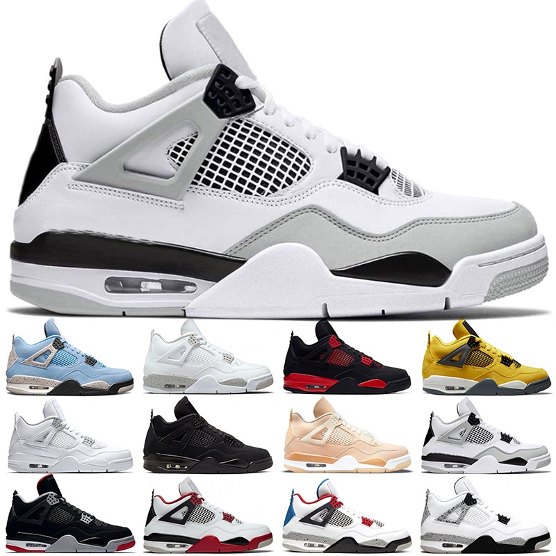 

Men Basketball Shoes 4 Black Cat 4s Red Thunder Lightning White Cement Oreo University Blue Pure Money Bred Military Mens Trainers Athletic, White;red