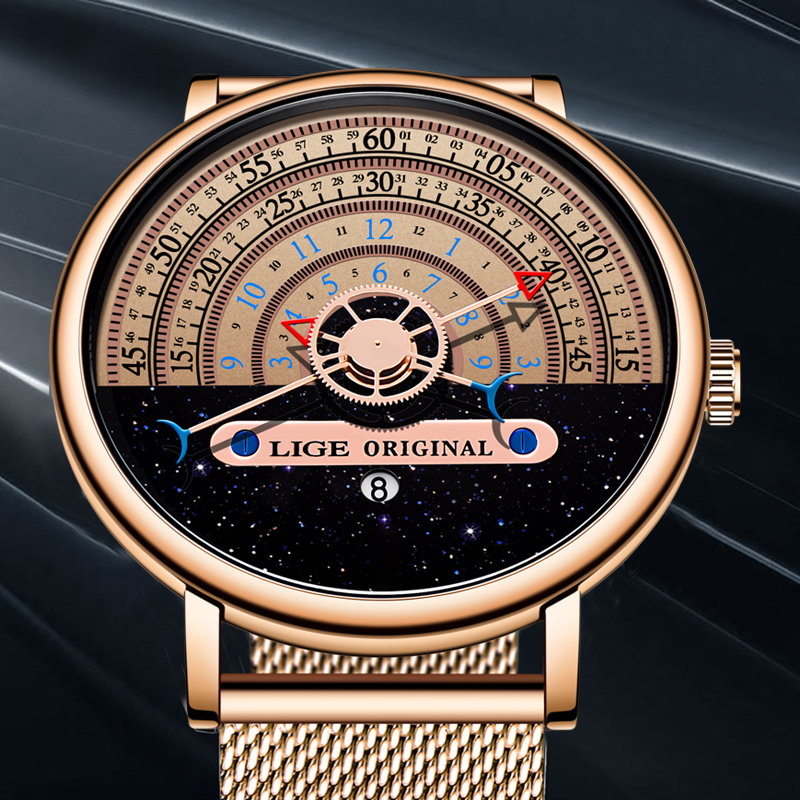 

LIGE 2020 New Fashion Sports Mens Watches Top Brand Luxury Waterproof Simple Ultra-Thin Watch Men Quartz Clock Relogio Masculino C0227, Slivery;brown