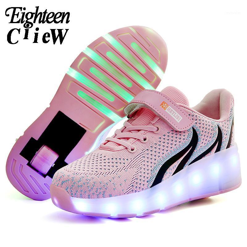 

Size 28-40Glowing Sneakers with Wheels Kids Led Shoes Led Light Up Roller Skates Sport Luminous Lighted Shoes for Kids Boys1, Pink