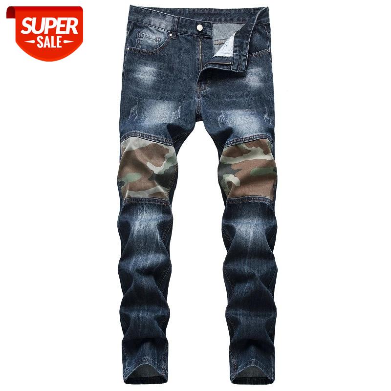 

Denim Ripped Hole MOTO BIKE Straight Jeans Men'S OverSize 38 40 42 2021 Autumn Spring HIP HOP Punk Rock Streetwear Trouers #Dz8u, Black