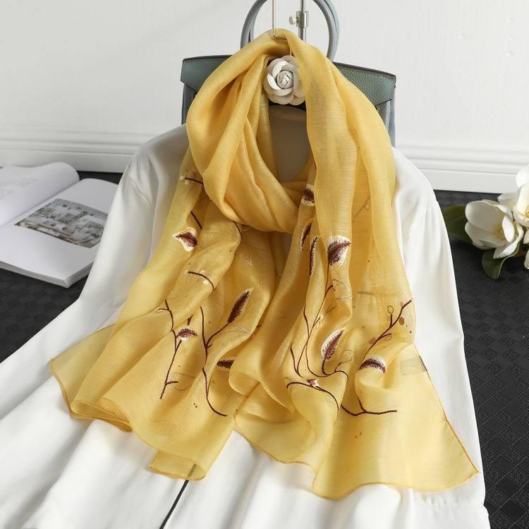 

Scarves 2021 European And American Style Elegant Wild Silk Wool Embroidery Waist Catty 70cmX180cm Long Scarf Shawl, Blue;gray