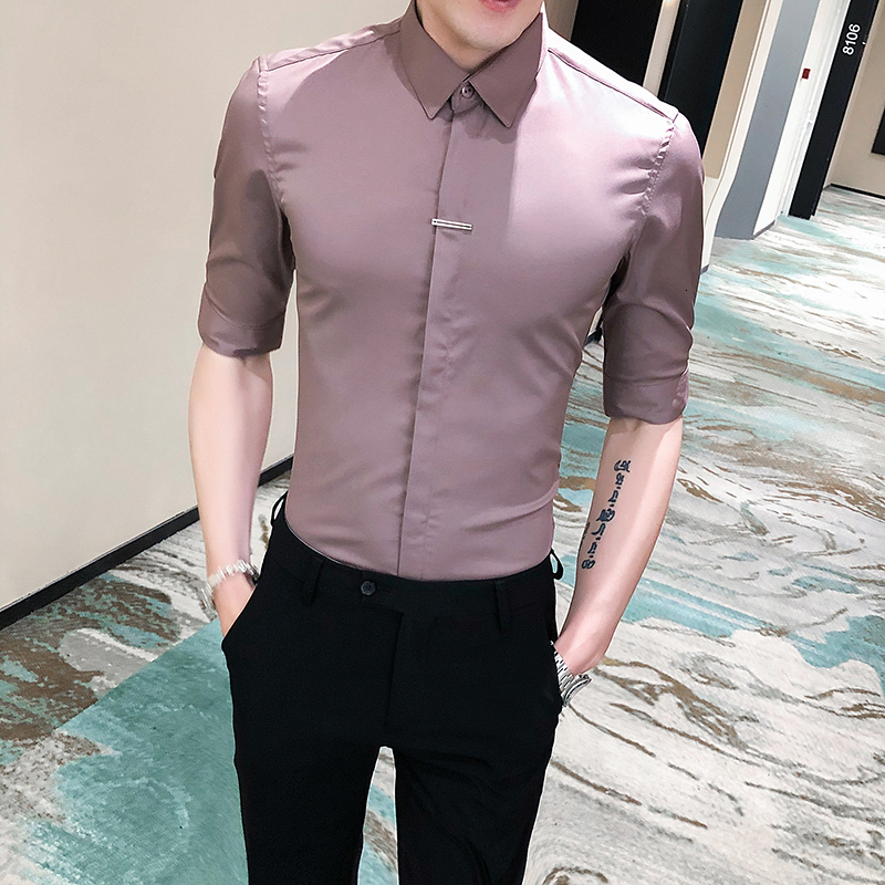 

2021 New Simple White/black Male Shirt Summer Clothes Half Sleeve Social Shirts of Thin Men Casual Night Adjustment Club Prom Tux 3xl 36hb