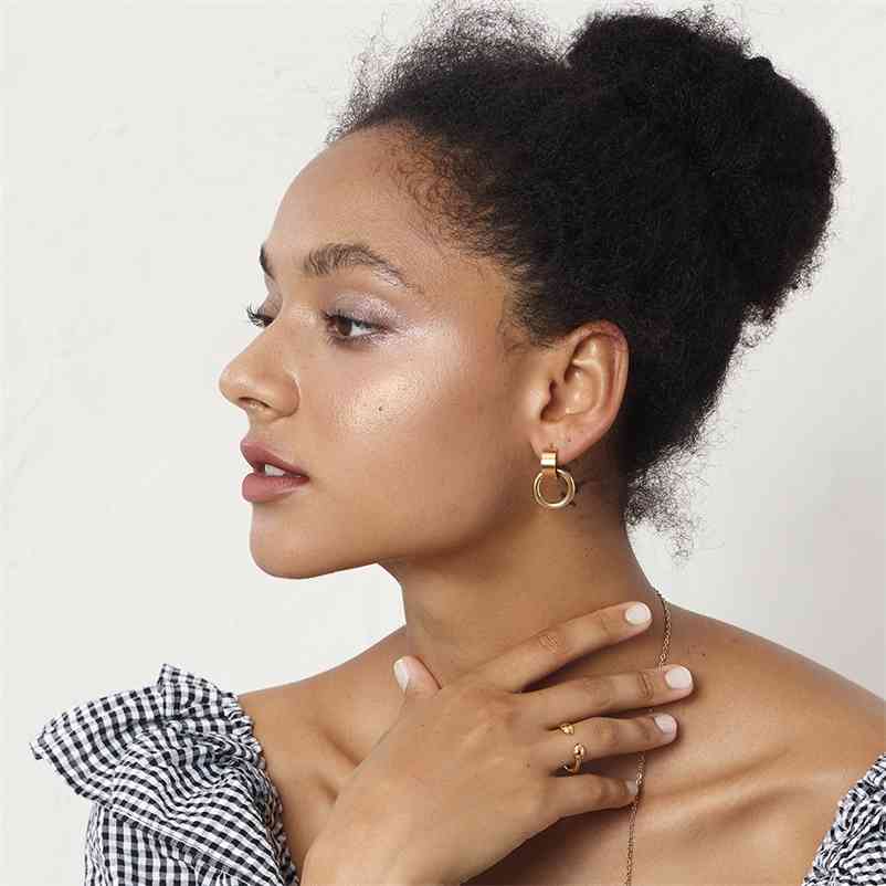 

ENFASHION Curved C Circle Drop Earrings For Women Gold Color Stainless Steel Geometric Earings Fashion Jewelry Gifts E1183 210616