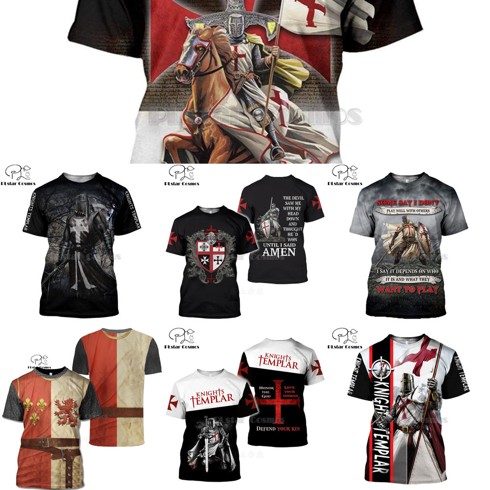

PLstar Cosmos All Over Printed Knights Templar 3d t shirts tshirt tees Winter autumn funny Harajuku short sleeve streetwear-7 L0223, White;black