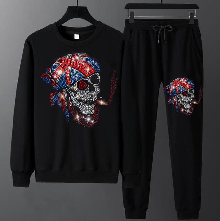 

New Male Strass Sports Color Autumn Jacket + Men's Training Pants Casual Sweatshirt 2 Piece Assembly 2021 Xihc, Color as shown