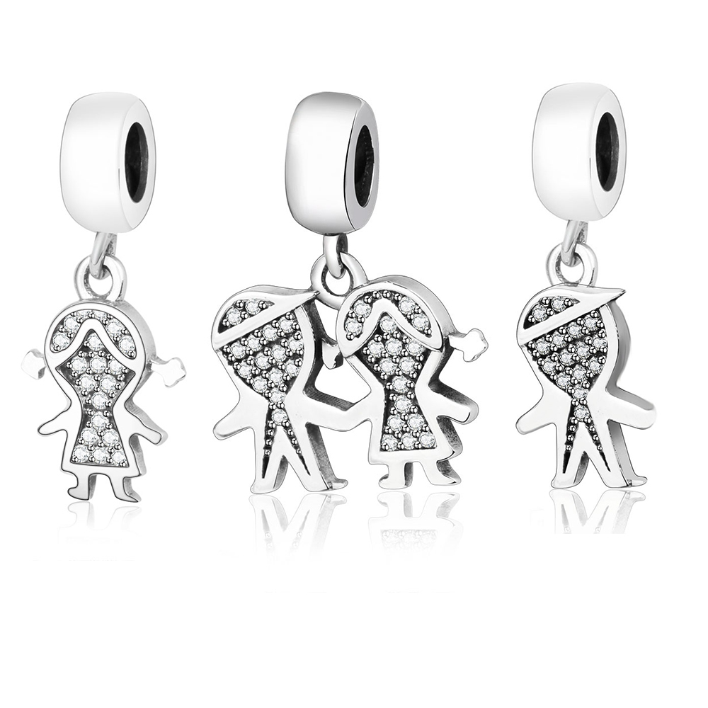 

Beautiful 100% 925 Sterling Silver Children Boy Girl Dangle Charms Beads Fit Original Pandora Charms Bracelet DIY Jewelry Making Q0531