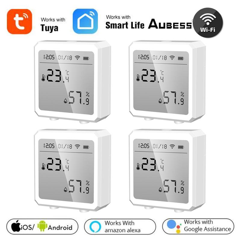 

Smart Home Control Aubess Tuya WIFI Temperature And Humidity Sensor Indoor Life Thermometer Hygrometer Support Alexa With LED Display