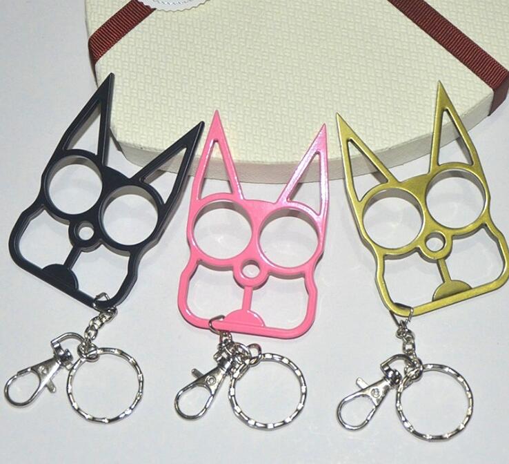 

Couple Knuckles Self Defense Keychain Zinc Alloy Cat Broken Window Tools Car Key chain Personal Safty Key ring Charm Bag keychains 3 Colors