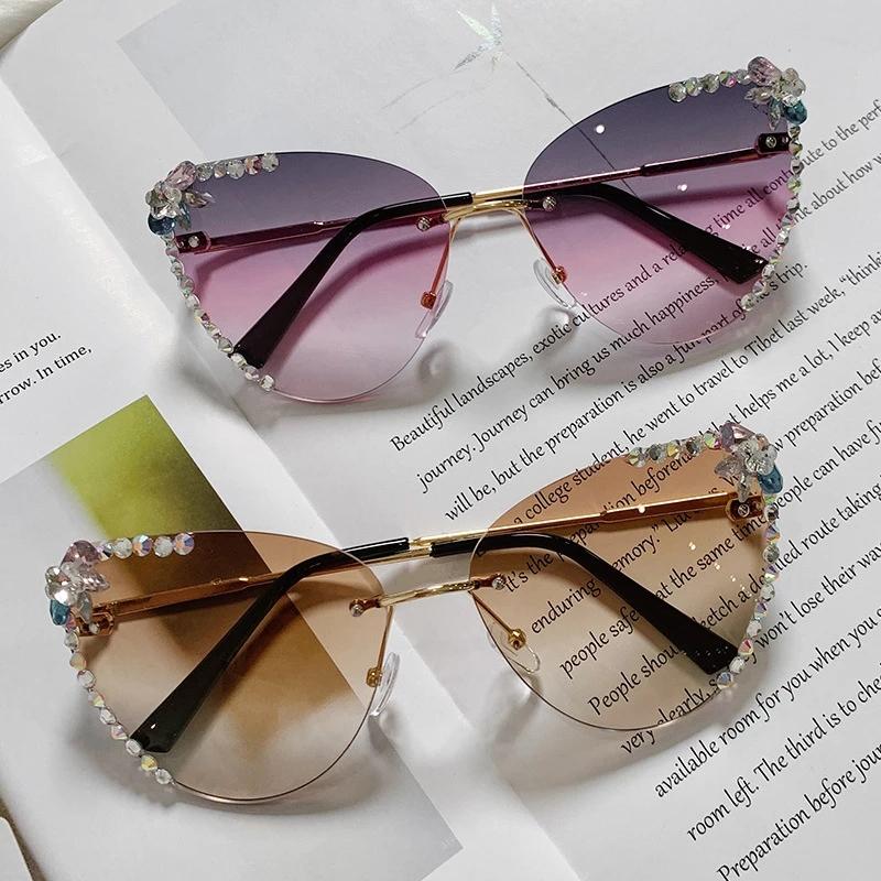 

Sunglasses Cat Eye For Women Luxury Rhinestone Vintage Sun Glasses Bling Diamond Fashion Eyeglasses Pink Shades Gafas De Sol, White;black