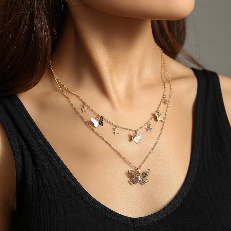

Chokers Wholesale Fashion Necklace Jewelry Simple Bohemia Golden Butterfly Multi-Layer Female Ins Accessories