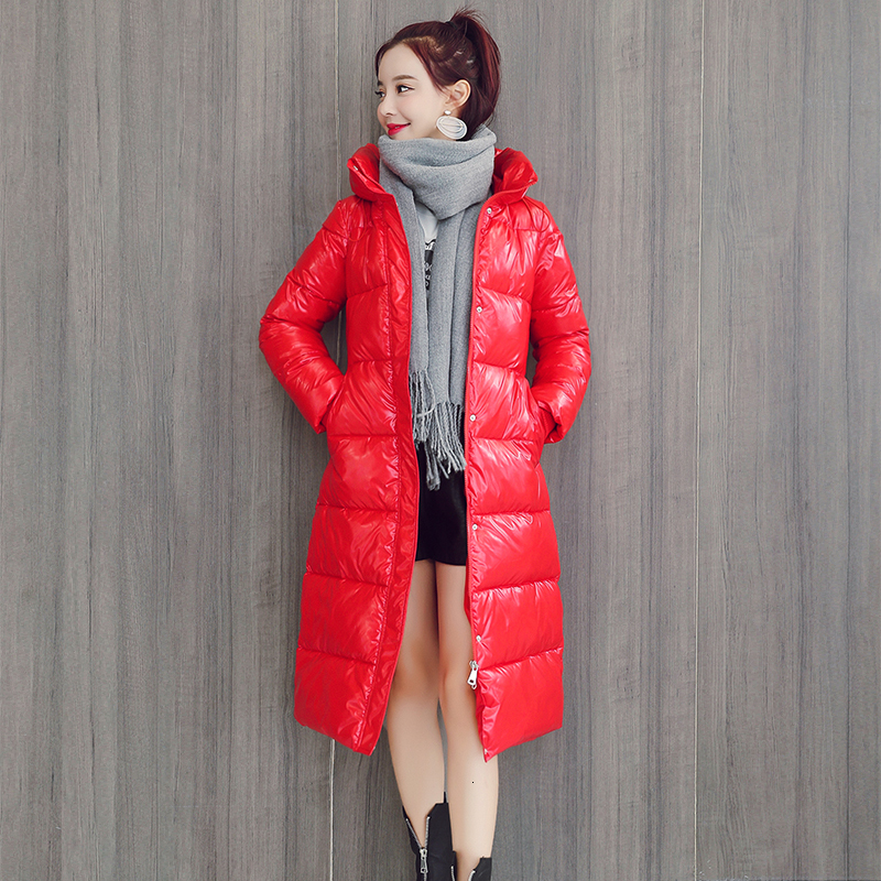 

2021 New Women's X-long Winter Jacket Hooded Long Sleeve Shinny Ffy Ladies Solid Parkas Pockets Casual Outerwear for Female Hoau, Black