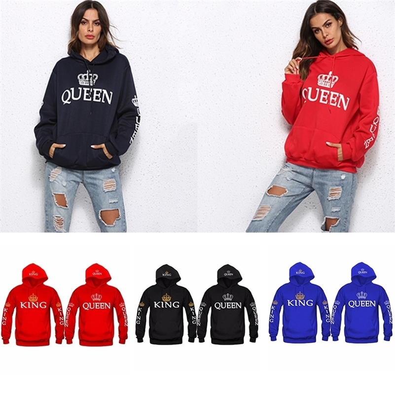 

Couple Hoodies Lovers Hoodie King And Queen Sweatshirt Casual Pullovers Tracksuits Sportswear Couples Hooded Lovers Sweatshirt LJ200902, King red