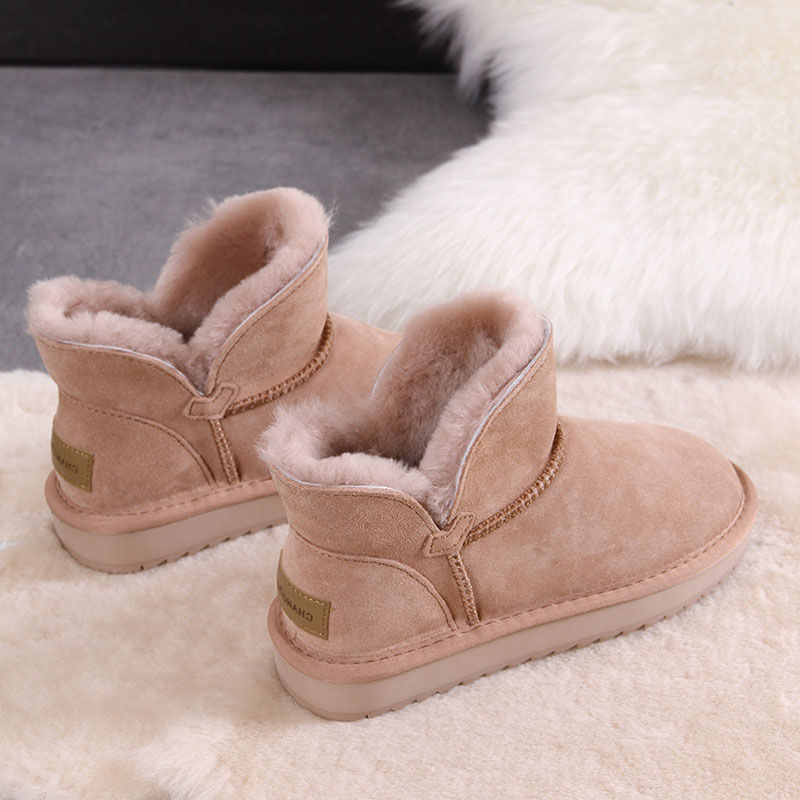 

Snow Boots Winter Skin Wool New ModelsHead Layer Short Tube Low Cotton Boots All Kinds of Lazy Bread Shoes, Sanya brown