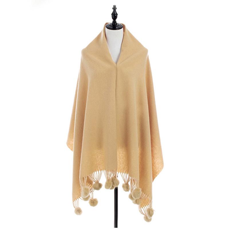 

Scarves Top Grade Camel Women's 100% Wool Fur Balls Pashmina With Fine Tassel Thick Long Shawl Scarf Warm 112805