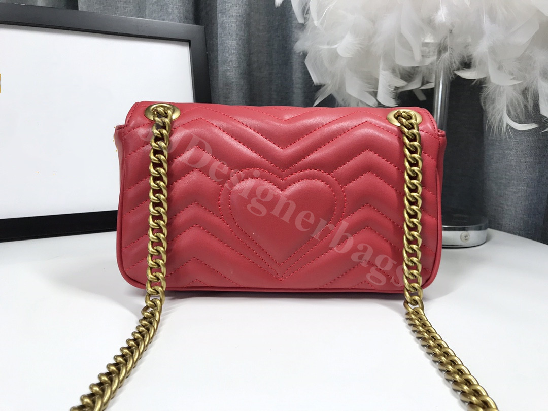 

5A top Quality 446744 22cm Marmont Crossbody bags Handbags Hand women ladies matelassé mini Shoulder Bag Antique gold-toned hardware, Red