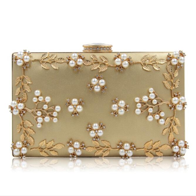 

Factory outlet leather women chain bag sweet lady Pearl dinner bags personality small fresh white Beads handbag elegant atmosphere hard box Diamonds handbags, Red(boutique box)