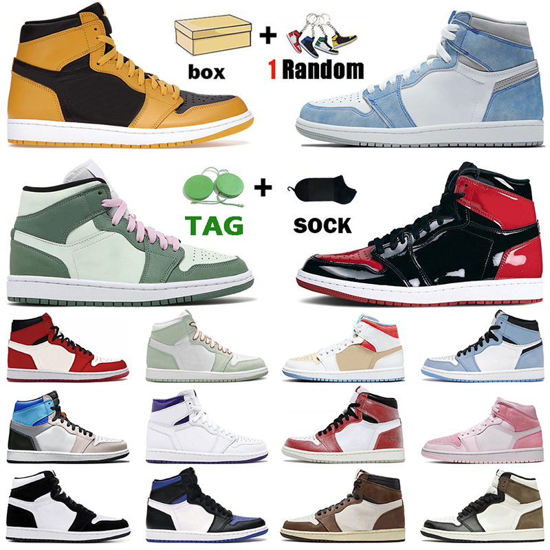 

Air Jorden 1s Basketball Shoes Jumpman 1 Men Women Travis Hyper Royal Bred Patent Pollen Univeristy Blue Twist Off Dio Red White Orange Scotts Retro Sports Sneakers, Protection box