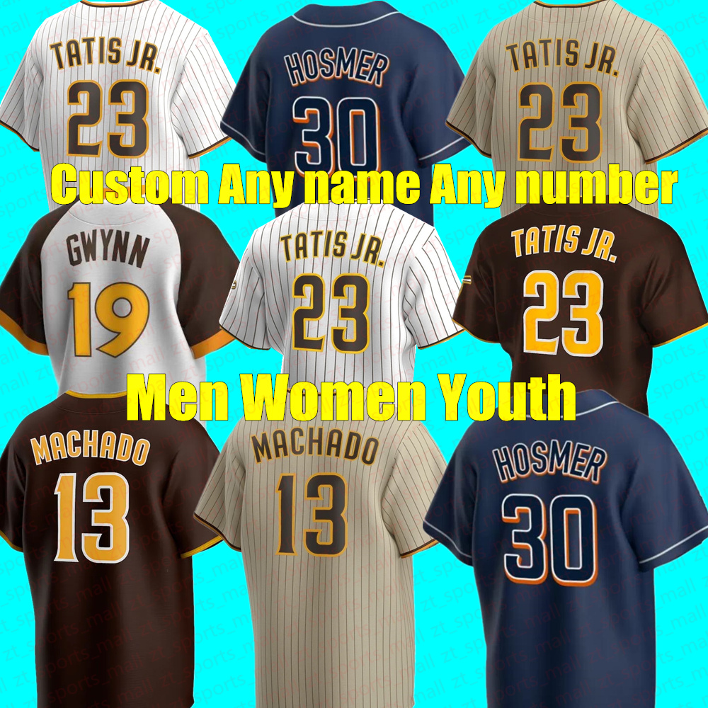 

New SAN Men Women Youth Baseball Jerseys 23 FERNANDO TATIS JR. 13 MANNY MACHADO 9 DIEGO JAKE CRONENWORTH PADRES TONY GWYNN DINELSON LAMET STITCH jersey, As shown in illustration