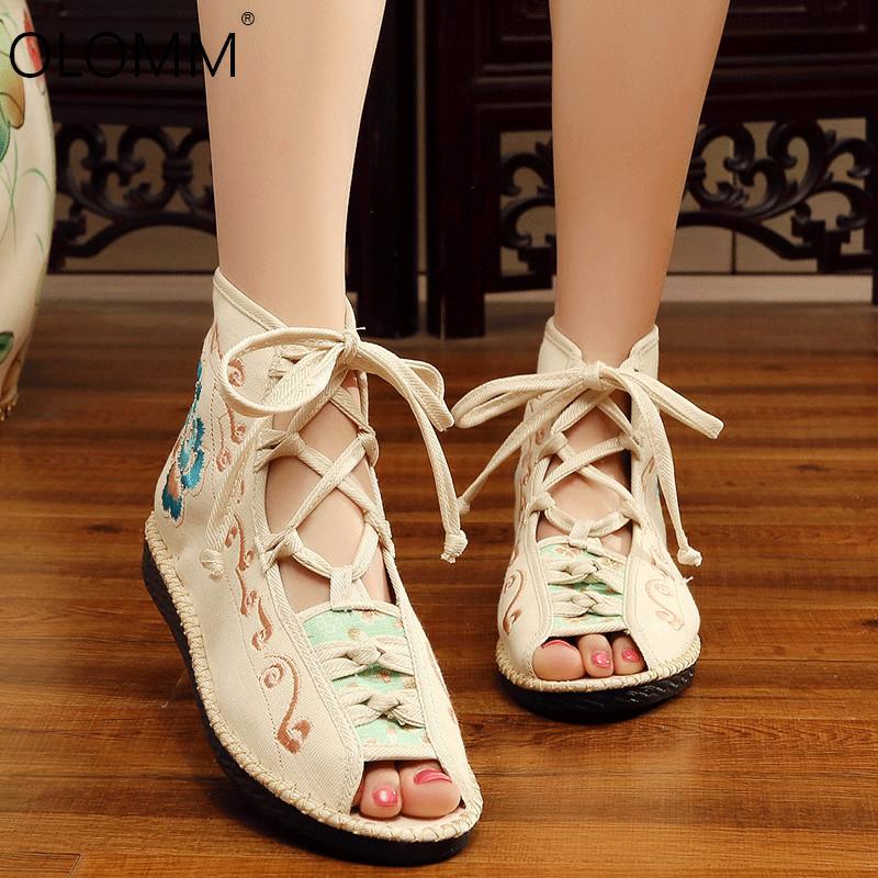 

Cloth Shoes Womens Embroidered Shoes Flat Fashion Fish Mouth Sandals Summer Tenis Feminino Sandalias Mujer 2021, Beige