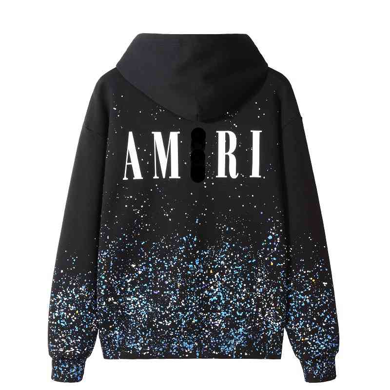 

2022 ss Fashion Brand A miri Pocket Personalized Graffiti Pattern Casual Hooded Star Print Sweater men and women 4458#, Black