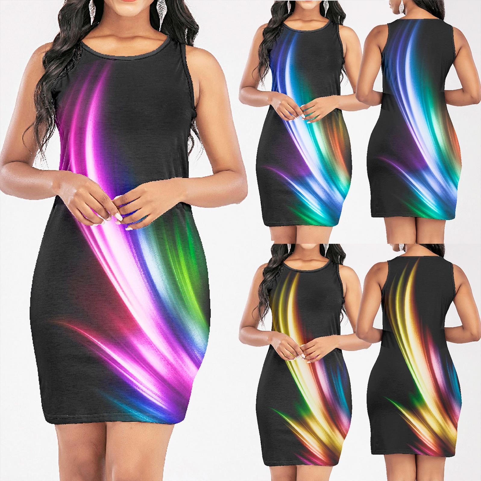 

gradient tank sleeveless bodycon casual womens dresses sundress party mini vestidos, Black;gray