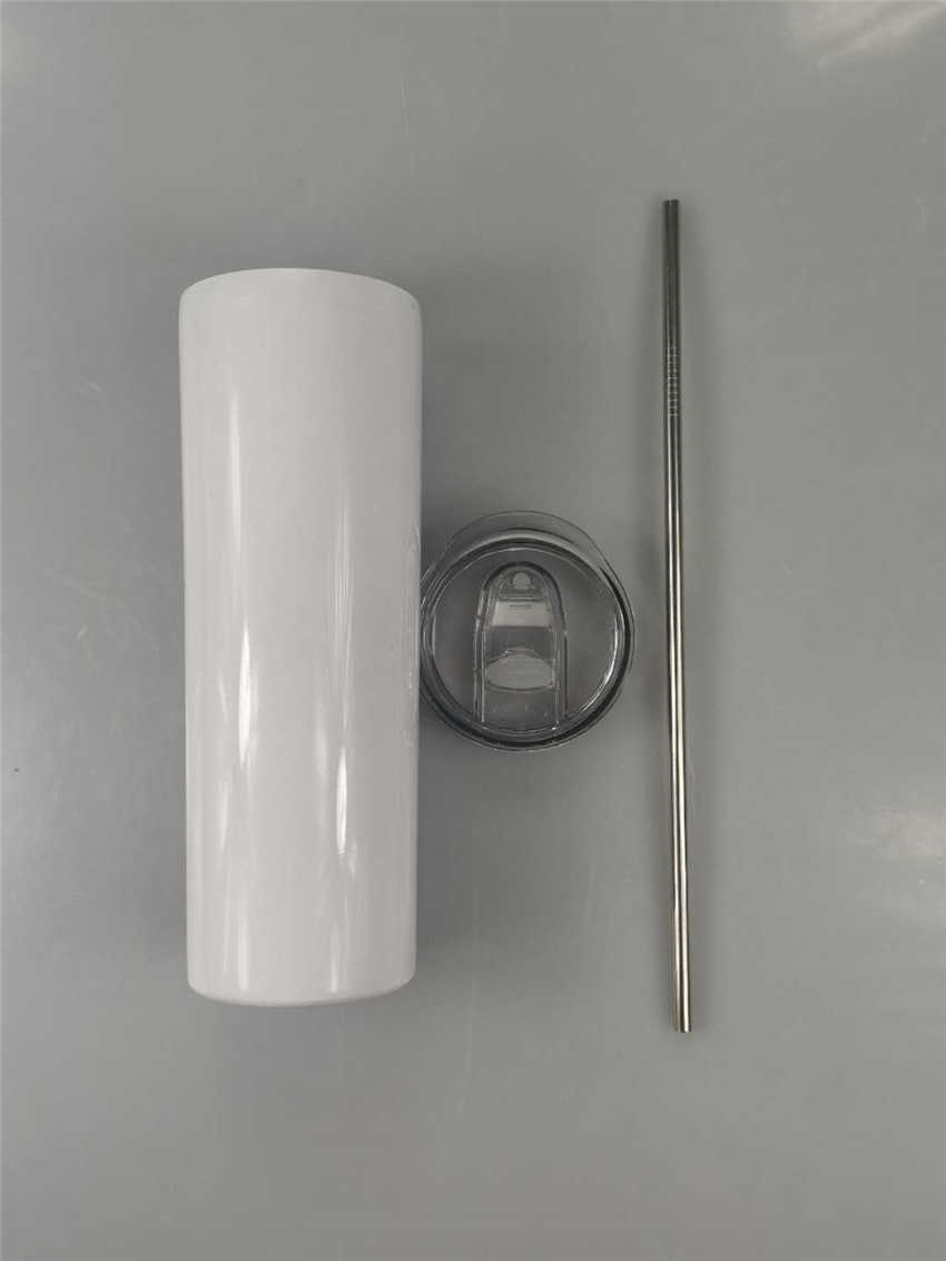 

Sublimation Tumbler With Steel Straw Rubber Bottoms Sublimation Blanks Coffee Mugs Insulation Water Bottle 20oz, White